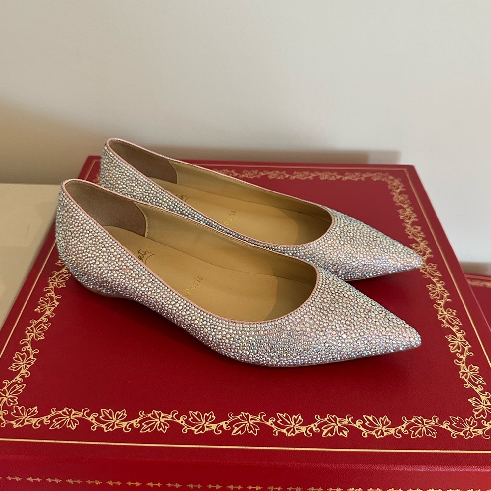 Christian Louboutin Crystal Embellished Pointed Toe Flats - Picture 2 of 5